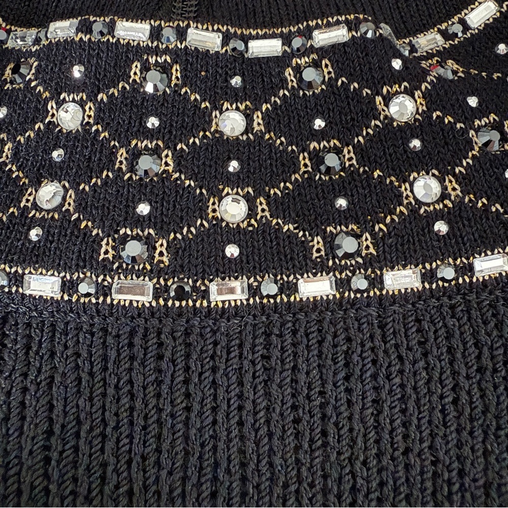 St. John Evening Black Knit Dress with Jewel Embellished Neckline & Cuffs - Picture 9 of 12